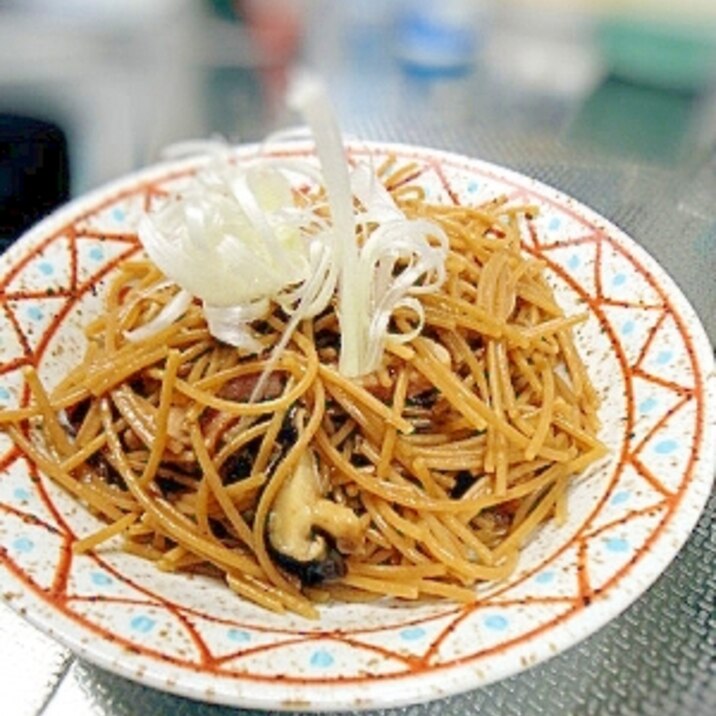 厚切りベーコンと長ネギの和風パスタ